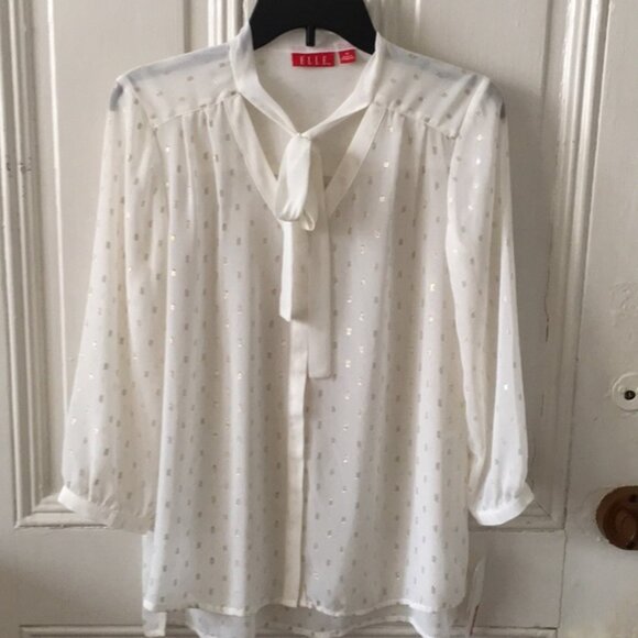 Nwot Elle Semi-Sheer Blouse with Gold Accents - Size S - Picture 1 of 3
